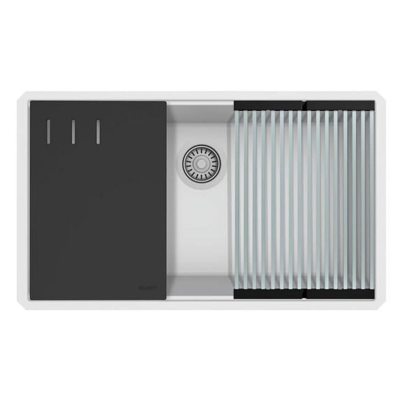 Ruvati RVG2306WH 33 in. Granite Composite Workstation Single Bowl Undermount Kitchen Sink, White