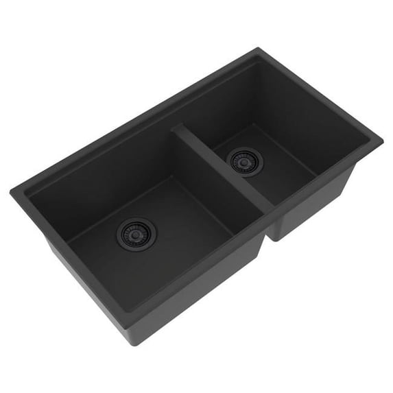 Ruvati RVG2327CK 33 in. Epi Rock Workstation Double Bowl Undermount Kitchen Sink, Charcoal Black