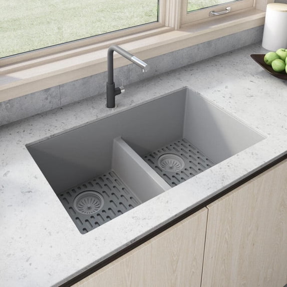 Ruvati RVG2385GR Epigranite 33" Undermount Double Basin Granite Composite Kitchen Sink -