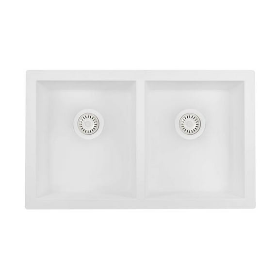 Ruvati RVG2388WH 32 x 19 in. Granite Composite Undermount Double Bowl Kitchen Sink, Arctic White