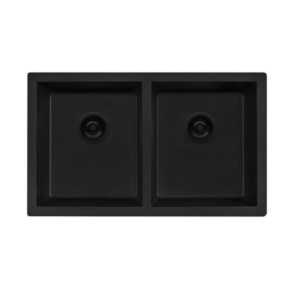 Ruvati RVG2388BK 32 x 19 in. Granite Composite Undermount Double Bowl Kitchen Sink, Midnight Black