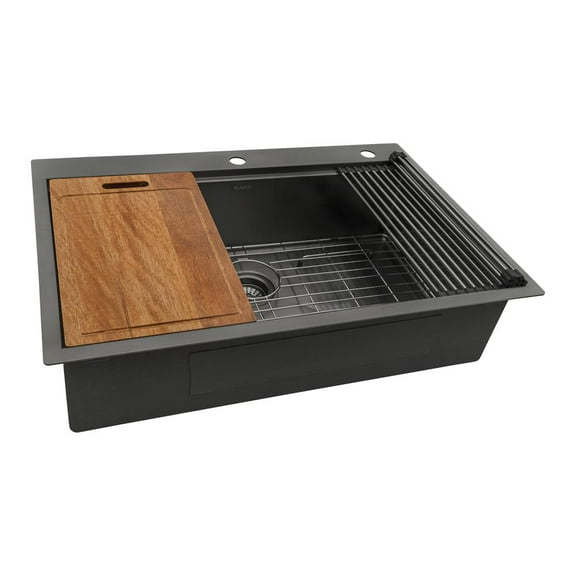Ruvati 33in Black Stainless Steel Workstation Drop-in Topmount Kitchen Sink Single Bowl