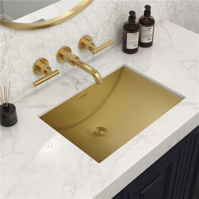 Gold Stainless Steel Rectangular Undermount Bathroom Sink
