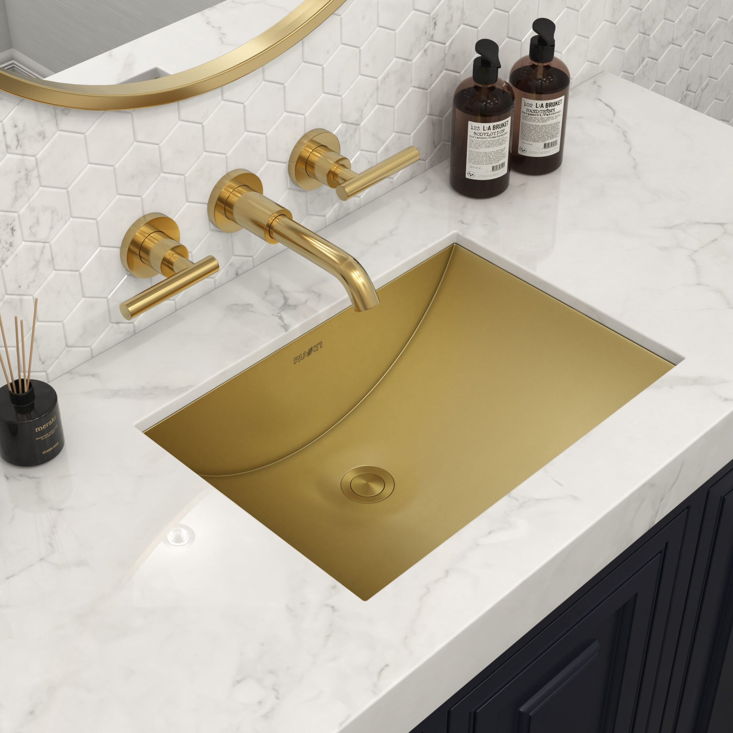 Ruvati 18 x 12 inch Brushed Gold Polished Brass Rectangular Bathroom Sink Undermount - 20" x 14" - 20" x 14"