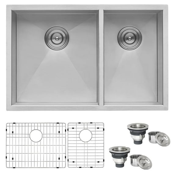 Ruvati 29-inch Undermount 60/40 Double Bowl Zero Radius 16 Gauge Kitchen Sink