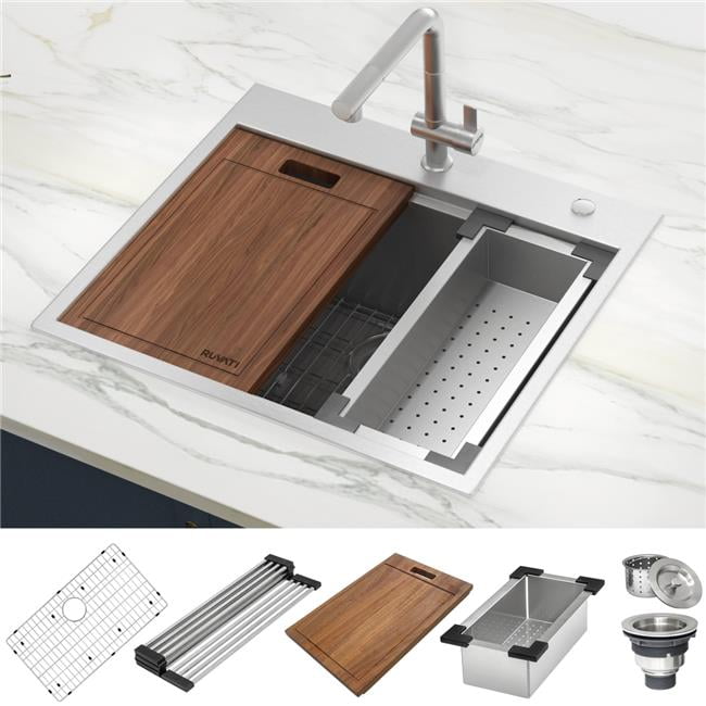 Ruvati 25" Stainless Steel Workstation Kitchen Sink with Wood Cutting Board
