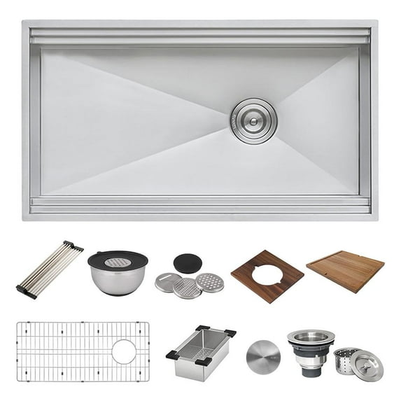 Ruvati 33-inch Workstation Two-Tiered Ledge Kitchen Sink Undermount 16 Gauge