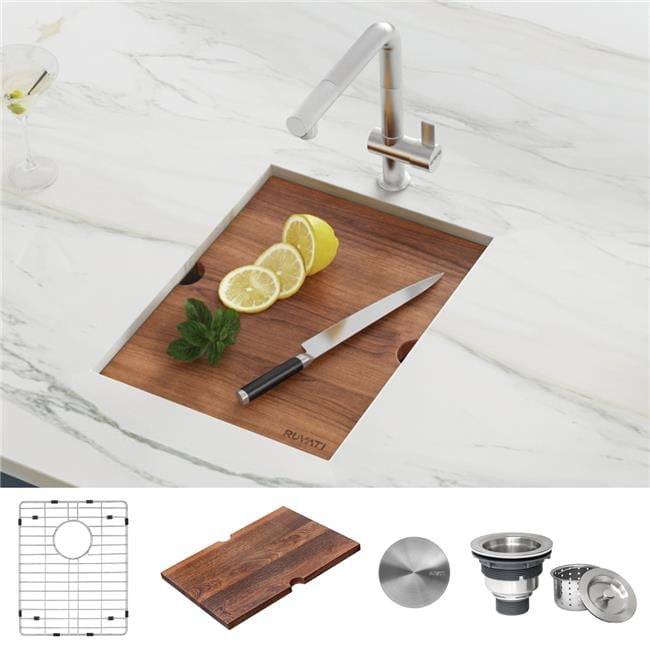 Ruvati 15" Stainless Steel Workstation Sink with Wood Cutting Board