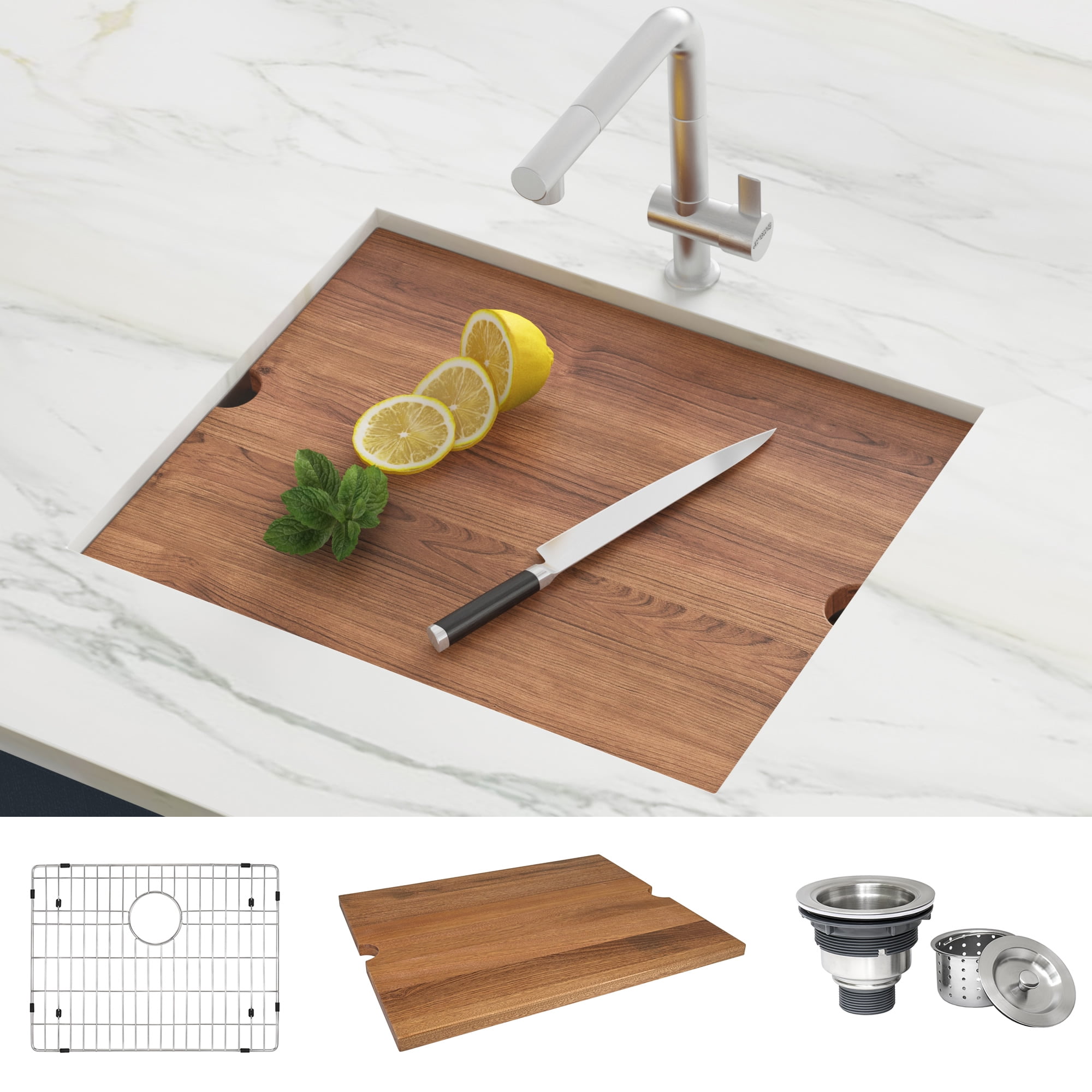 23" Stainless Steel Farmhouse Workstation Kitchen Sink with Cutting Board