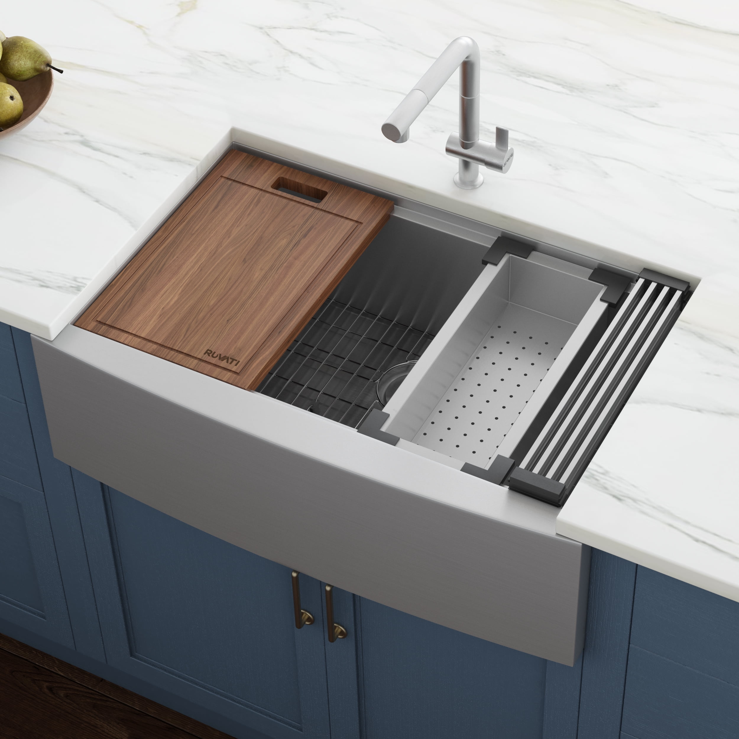 Verona 30" Stainless Steel Farmhouse Workstation Sink with Accessories