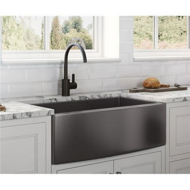 Ruvati USA RVH9733BL 33 in. Apron-Front Farmhouse Matte Stainless Steel Single Bowl Kitchen Sink - Gunmetal Black