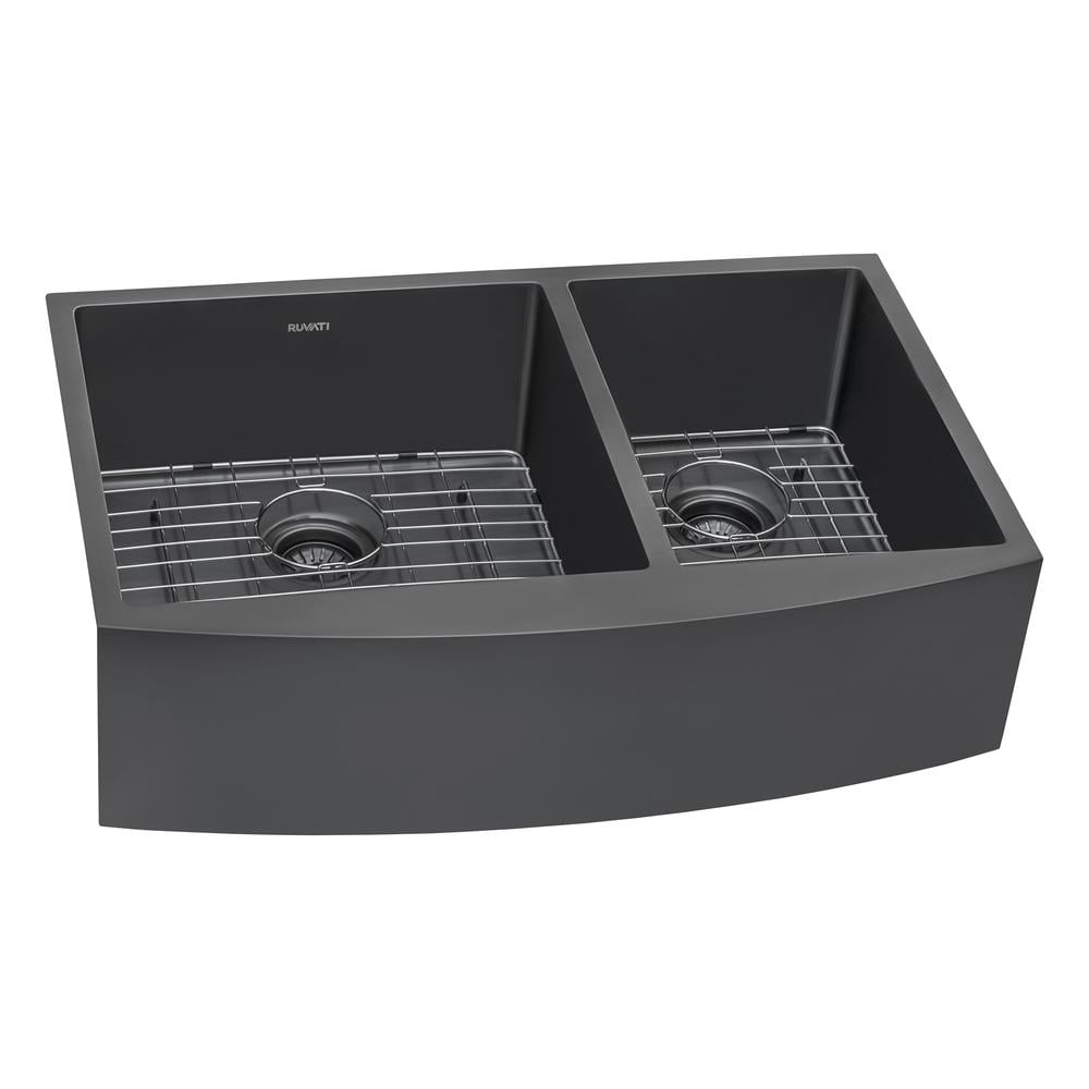 Gunmetal Black Stainless Steel Double Bowl Farmhouse Sink