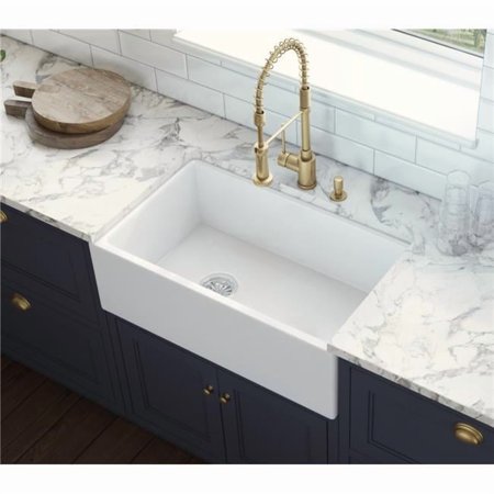 Ruvati USA RVL2018WL 30 in. Fireclay Farmhouse Offset Drain Single Bowl Kitchen Sink - Left Drain, White