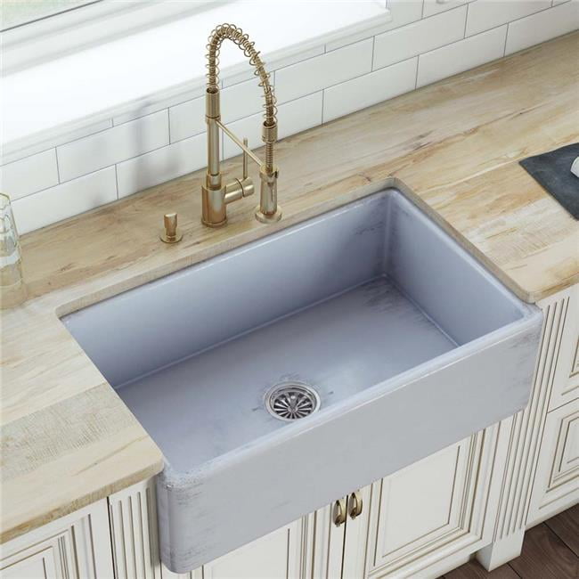 Distressed Coastal Blue Fireclay Farmhouse Apron-Front Kitchen Sink