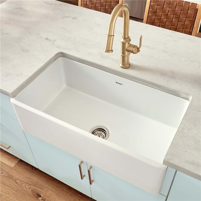 Ruvati 33" White Fireclay Reversible Farmhouse Kitchen Sink