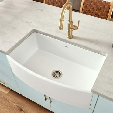 Ruvati USA RVL2398WH 33 in. Fireclay White Farmhouse Kitchen Sink with Bow Front Curved Apron Single Bowl - White
