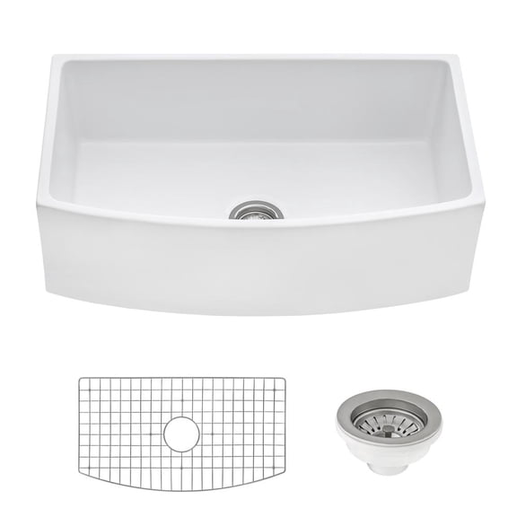 Ruvati 33 inch Fireclay White Kitchen Sink Bow Front Curved Apron Single Bowl