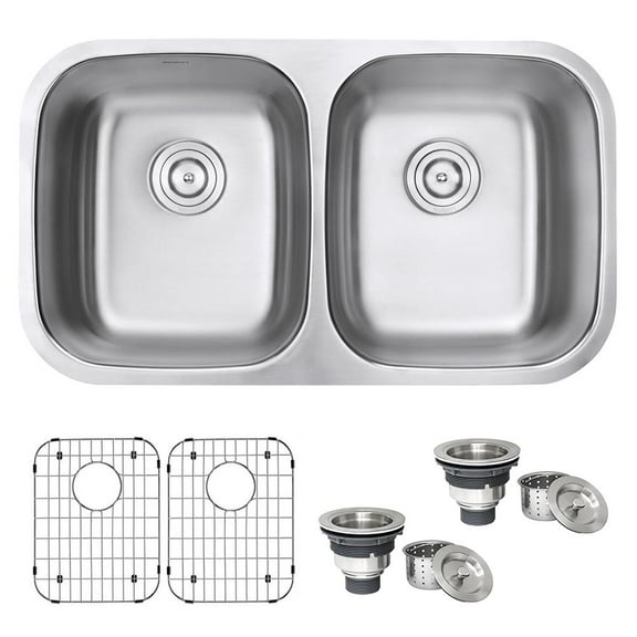 Ruvati 32-inch Undermount 50/50 Double Bowl 16 Gauge Kitchen Sink