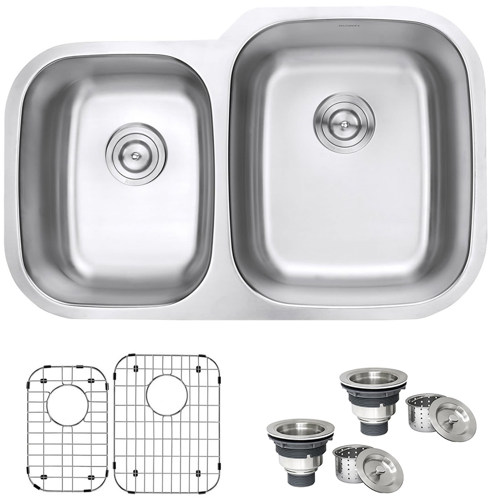 Ruvati 32-inch Satin Finish Stainless Steel Double Bowl Kitchen Sink