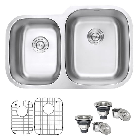 Ruvati 32-inch Undermount 40/60 Double Bowl 16 Gauge Kitchen Sink