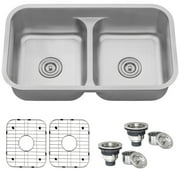 Ruvati RVM4350 32 in. Low-Divide 50 & 50 Double Bowl Undermount 16 Gauge Stainless Steel Kitchen Sink