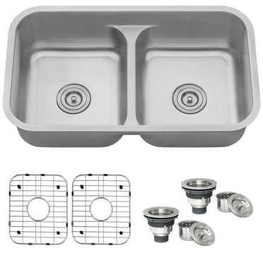 Ruvati RVM4350 32 in. Low-Divide 50 & 50 Double Bowl Undermount 16 Gauge Stainless Steel Kitchen Sink