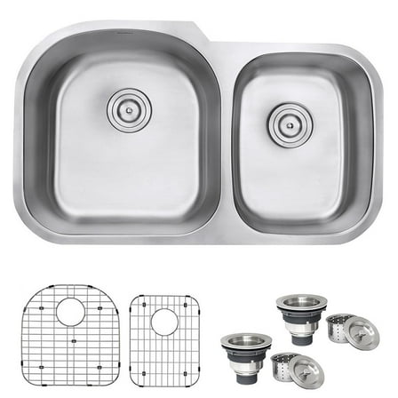 Ruvati 34-inch Undermount 60/40 Double Bowl 16 Gauge Kitchen Sink