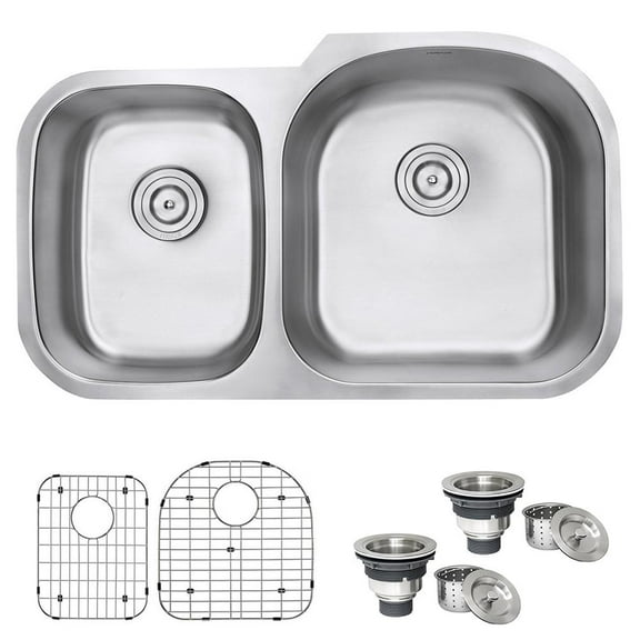 Ruvati 34-inch Undermount 40/60 Double Bowl 16 Gauge Kitchen Sink