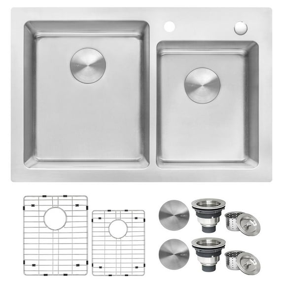Ruvati 33 x 22 inch Drop-in Topmount Kitchen Sink 16 Gauge 60/40 Double Bowl