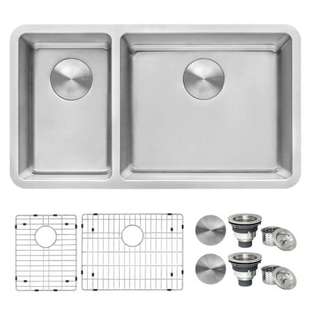 Ruvati 32-inch Undermount Kitchen Sink 30/70 Double Bowl 16 Gauge