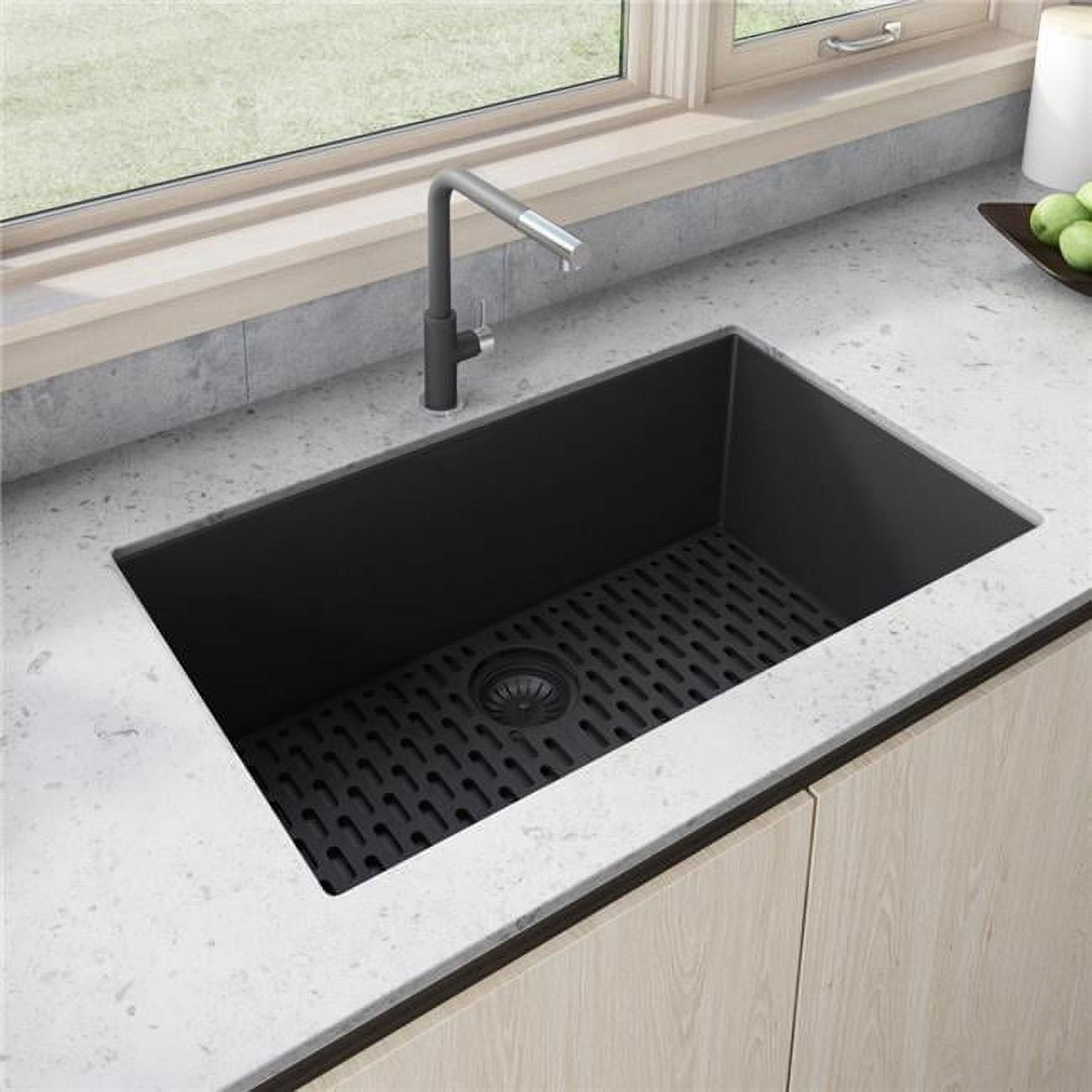 Midnight Black Granite Composite Undermount Single Bowl Kitchen Sink
