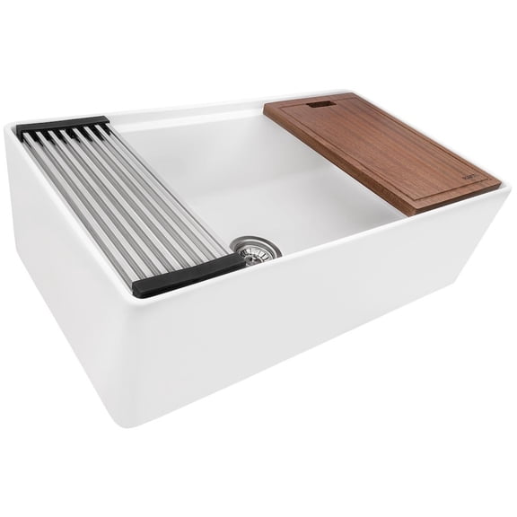 Ruvati 33 inch Workstation White Farmhouse Kitchen Sink Apron Front Single Bowl