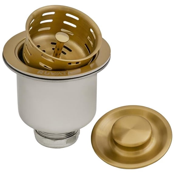 Ruvati USA RVA1027GG 3.5 in. All Metal Brushed Gold & Satin Brass Deep Basket Strainer Drain for Kitchen Sinks