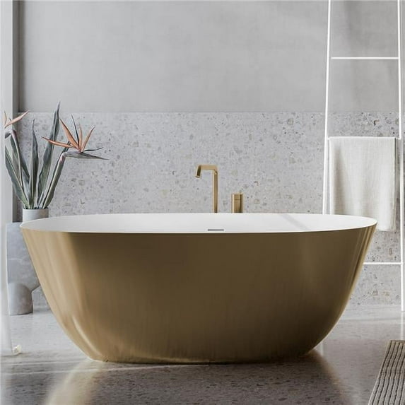 Ruvati USA RVB6788GW 71 in. Sinatra epiStone Solid Surface Freestanding Bath Tub, Matte Gold & White