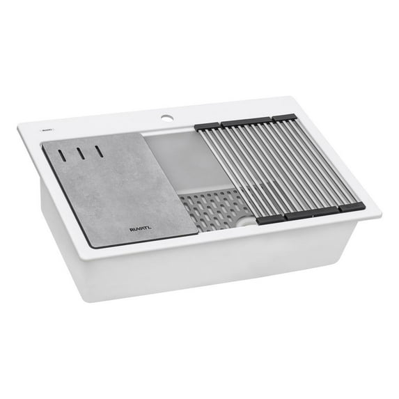 Ruvati Granite Composite Workstation Drop-in Topmount Kitchen Sink Matte White