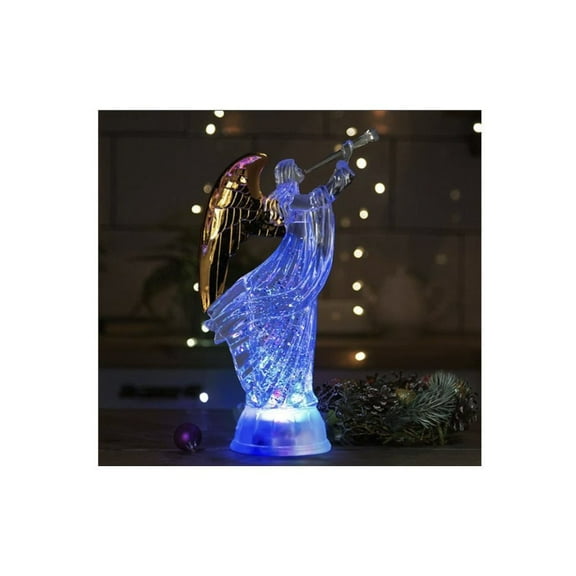 Ruvellia 12" Angel LED Snow Globe Water Lamp - Color-Changing Glitter, 6-Hour Timer, Battery/Electric Operated - Christmas Decor, Holiday Gift with Golden Wings