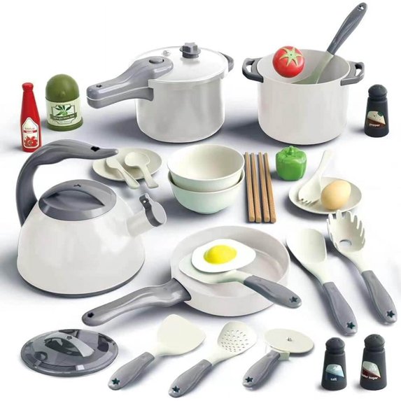 RUVINCE 32-Piece Kids Kitchen Set with Play Food, Cooking Utensils, Pots, Pans & Cookware Toys for Boys & Girls