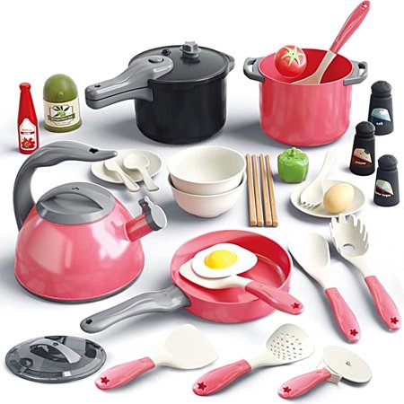 Ruvince 32Pcs Kids Kitchen Accessories Set, Play Food Sets for Kids Kitchen, Kids Cooking Sets with Play Pots and Pans, Utensils Cookware Toys, Kids Kitchen Playset, Play Kitchen Toy for Girls Boys