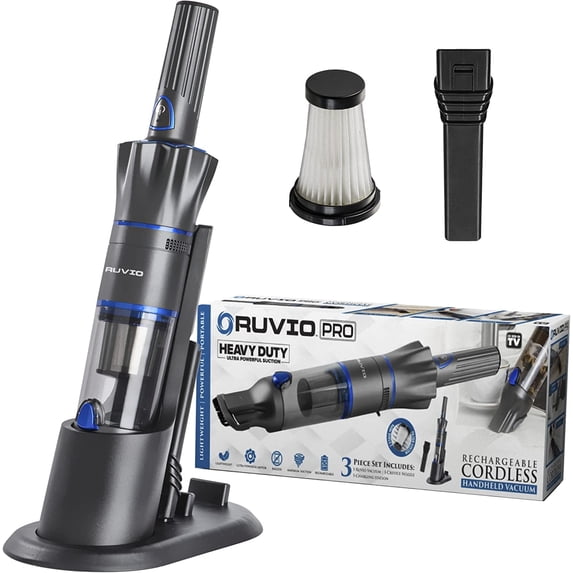 Ruvio Pro Handheld Vacuum Cordless for Home and Car, Lightweight Portable Hand Held Vacuums Cordless Works on Pet Hair, Floor, Hard Wood, 2X HEPA Filtration, Crevice Nozzle Included