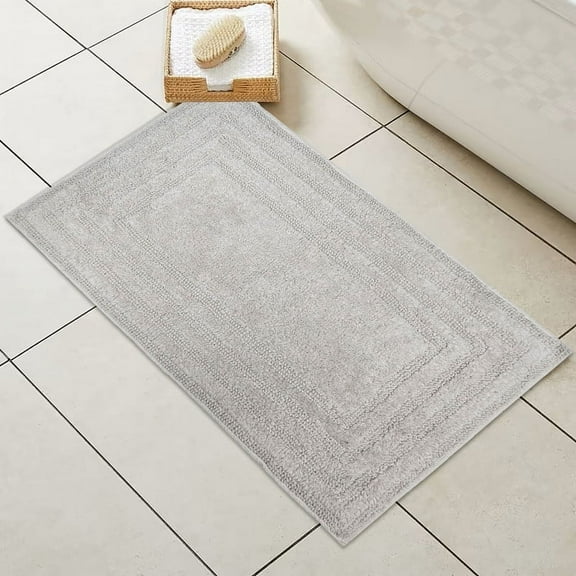 Ruvisu Home 2-Piece Diamond Micro Bath Rug Set, 17" x 24" & 20" x 32", Soft Absorbent Non-Slip Mats, Beige & White
