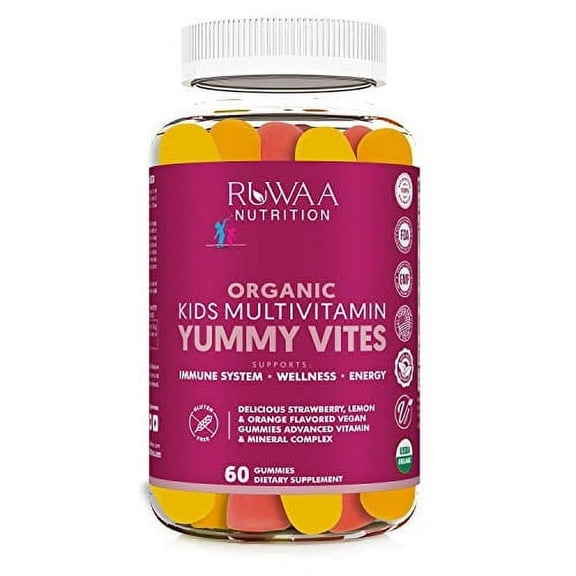 Ruwaa Nutrition Kids Multivitamin Gummies, Immune Support, Strawberry, Lemon & Orange, 60ct with Box