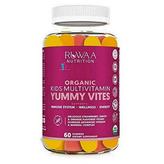Ruwaa Nutrition Kids Multivitamin Gummies, Immune Support, Strawberry, Lemon & Orange, 60ct with Box