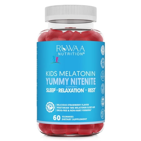 Ruwaa Nutrition Kids Sleep Melatonin Gummies, Natural Sleep Aid Ages 4+, Strawberry, 60 Count
