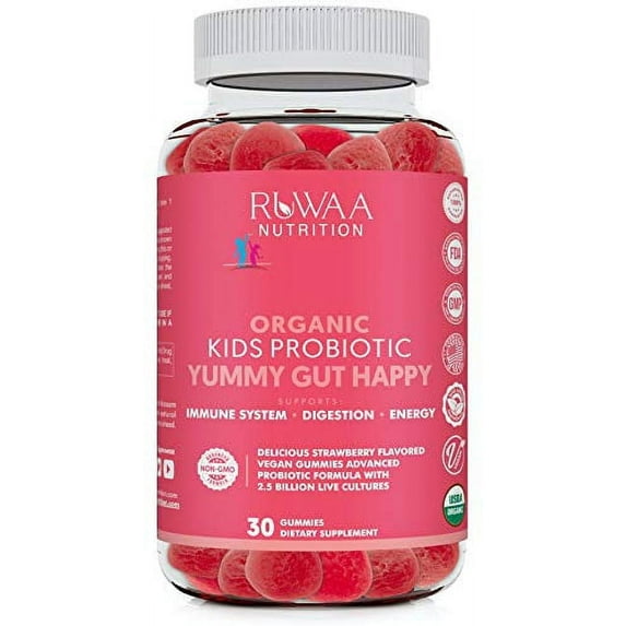 Ruwaa Nutrition Organic Kids Probiotic Gummies 2.5 Billion Cfu, Digestive Health Immune Support 30ct