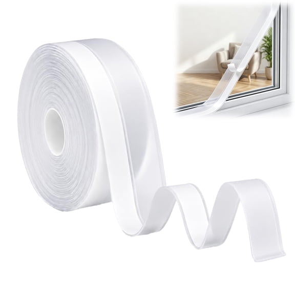 Ruxacty Weather Stripping Tape, Self Adhesive Door Seal Strip for Draft Reduction, Dust and Noise Control, 16.4 Ft x 1.38 in for Doors Windows Sliding Doors (White,1PC)
