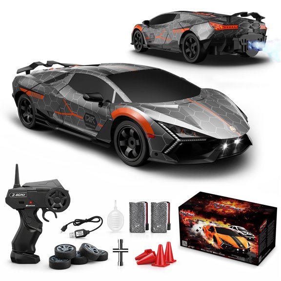 Ruxrcni RC Drift Car, 1:16 Remote Control Car High Speed RC Cars 4WD Racing Sport Toy Cars with LED Lights, Spray, Drifting Tires, 2 Batteries for Kids Boys Girls Adults Birthday Christmas Y101