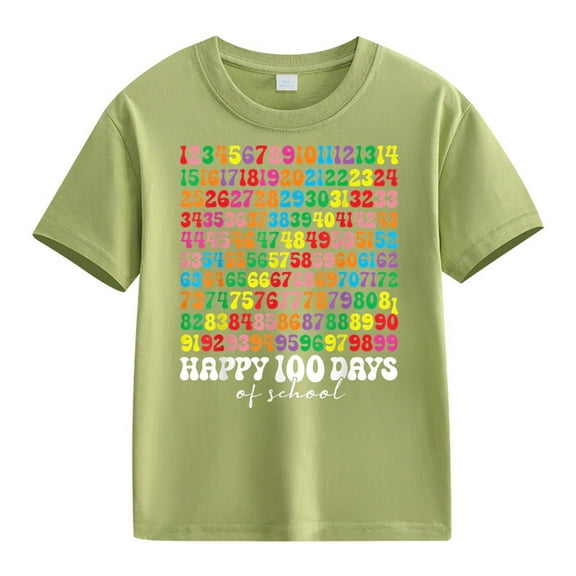 Ruyang 100 Days of School Shirt Girls Boys 100th Day of School Celebration Kids T-Shirt Tops Girl Personality Short Sleeved