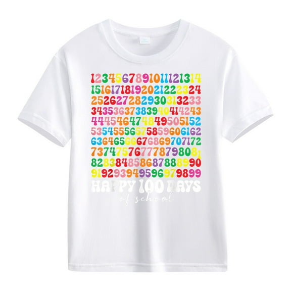 Ruyang 100 Days of School Shirt Girls Boys 100th Day of School Celebration Kids T-Shirt Tops Girl Personality Short Sleeved