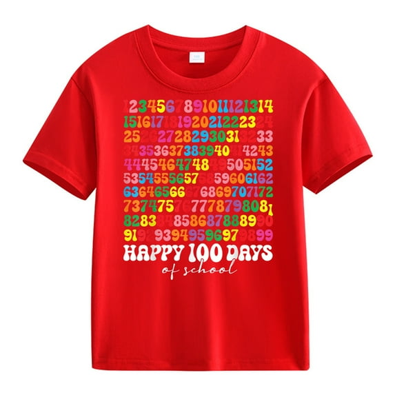 Ruyang 100 Days of School Shirt Girls Boys 100th Day of School Celebration Kids T-Shirt Tops Girl Personality Short Sleeved