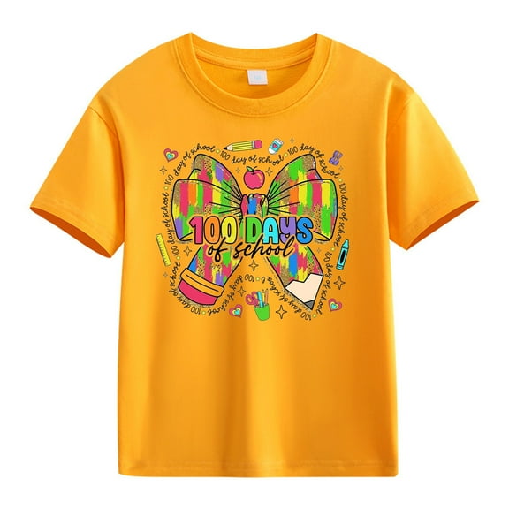 Ruyang 100 Days of School Shirt for Boys Girls Kids Bow Pencil Happy 100th Day of School T-Shirt Celebration Top 2025